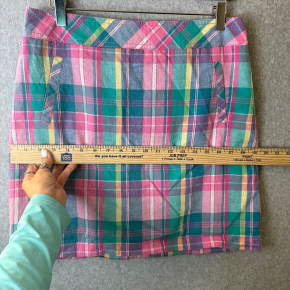 Talbots Linen Skirt Women’s Size 8 Plaid Preppy Mini Short Pink Academia Casual - Picture 5 of 11